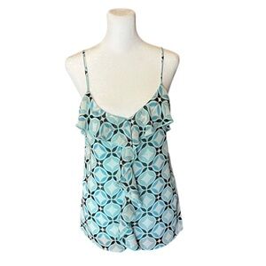 New York & Co. Blue Ruffled Geometric Print Camisole Top Size S